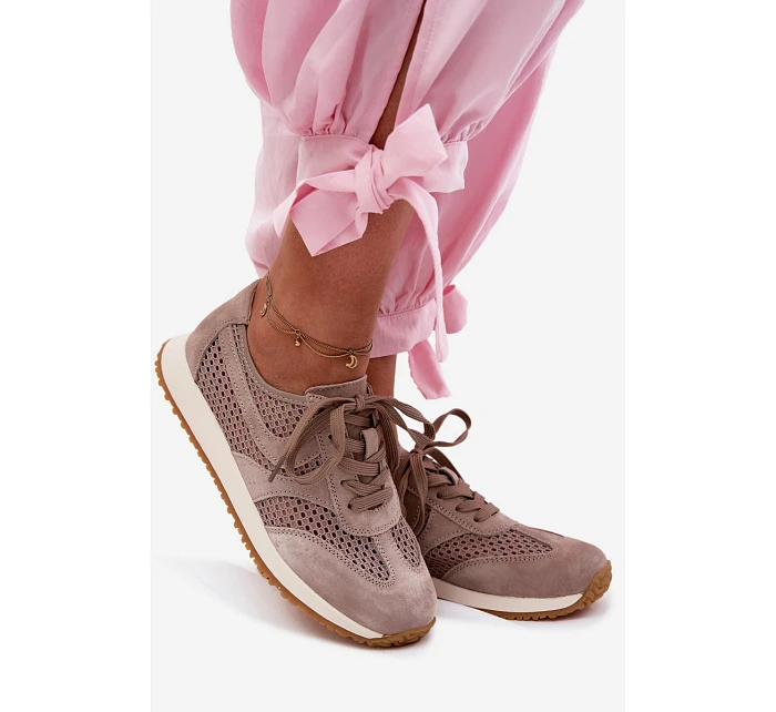 Dámské síťované tenisky z semiše tmavě béžové Gelina Dámské síťované tenisky z semiše tmavě béžové Gelina