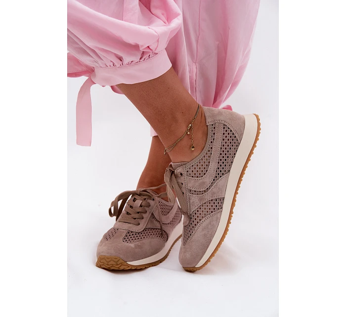 Dámské síťované tenisky z semiše tmavě béžové Gelina Dámské síťované tenisky z semiše tmavě béžové Gelina
