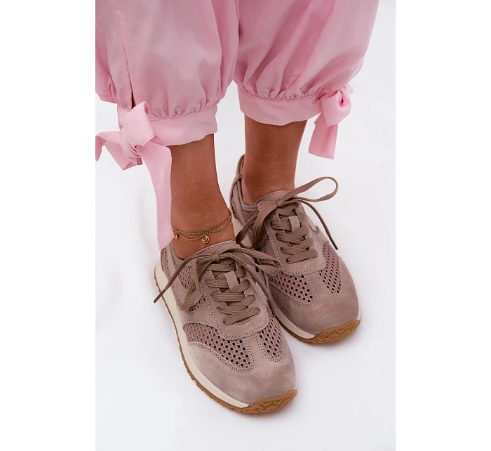 Dámské síťované tenisky z semiše tmavě béžové Gelina Dámské síťované tenisky z semiše tmavě béžové Gelina