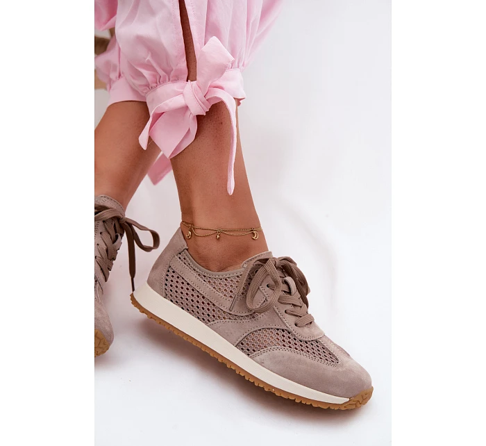 Dámské síťované tenisky z semiše tmavě béžové Gelina Dámské síťované tenisky z semiše tmavě béžové Gelina