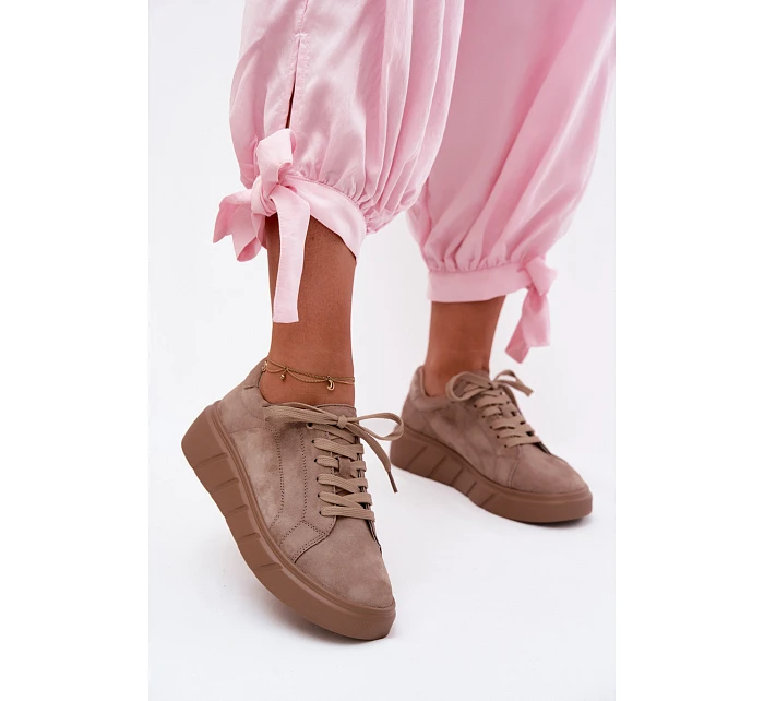 Kožené semišové dámské tenisky na platformě Tmavě béžové Danida Kožené semišové dámské tenisky na platformě Tmavě béžové Danida