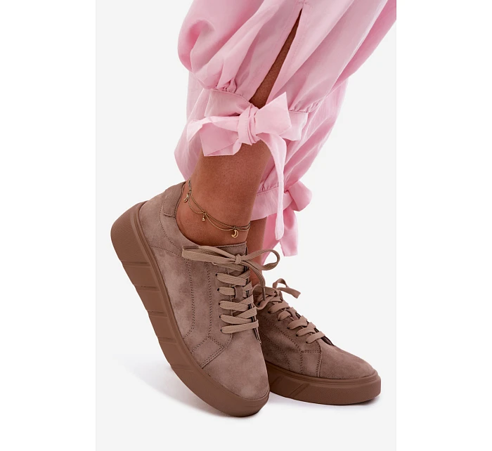 Kožené semišové dámské tenisky na platformě Tmavě béžové Danida Kožené semišové dámské tenisky na platformě Tmavě béžové Danida