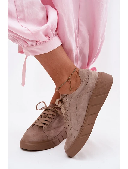 Kožené semišové dámské tenisky na platformě Tmavě béžové Danida Kožené semišové dámské tenisky na platformě Tmavě béžové Danida
