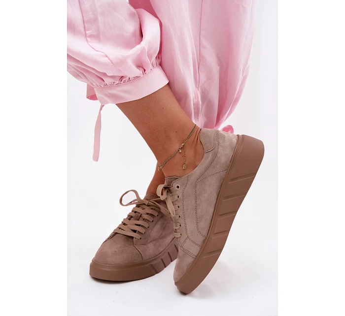 Kožené semišové dámské tenisky na platformě Tmavě béžové Danida Kožené semišové dámské tenisky na platformě Tmavě béžové Danida