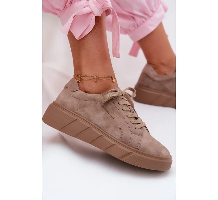Kožené semišové dámské tenisky na platformě Tmavě béžové Danida Kožené semišové dámské tenisky na platformě Tmavě béžové Danida