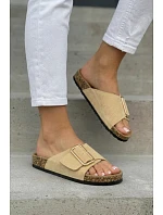 Kožené semišové dámské pantofle s přezkou Béžové Beryl