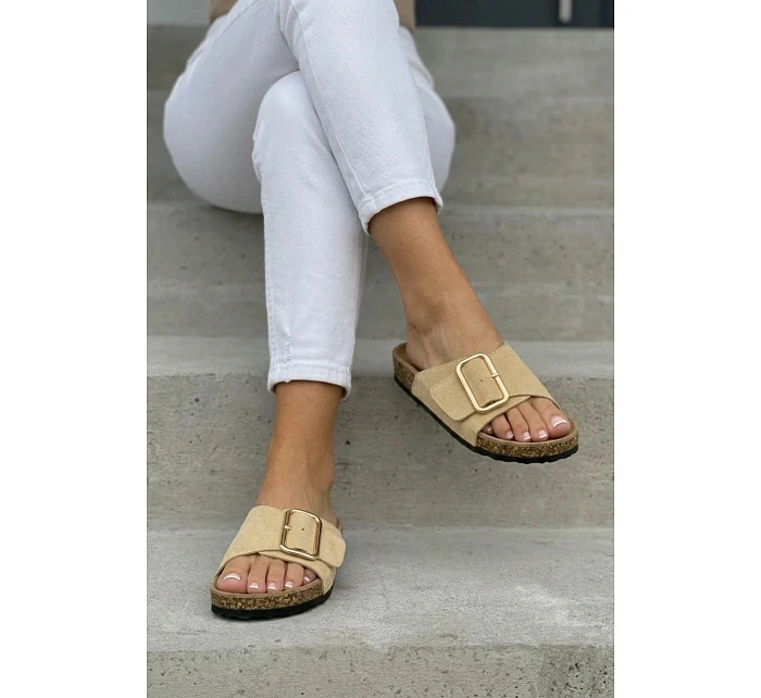 Kožené semišové dámské pantofle s přezkou Béžové Beryl Kožené semišové dámské pantofle s přezkou Béžové Beryl