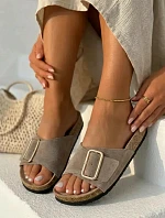 Kožené semišové dámské pantofle s přezkou tmavě béžové Beryl