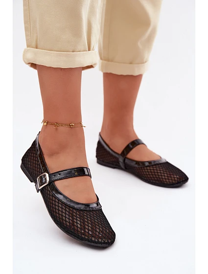 Síťové baleríny s páskem Černé Gaia