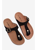 Kožené semišové žabky s zlatou sponou Černé Honey