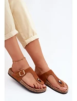 Kožené semišové žabky s zlatým přezkou Camel Honey