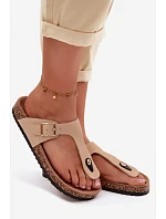 Kožené semišové žabky s zlatou sponou béžové Honey