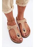 Kožené semišové žabky s zlatou sponou béžové Honey