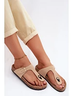 Kožené semišové žabky s zlatou sponou béžové Honey