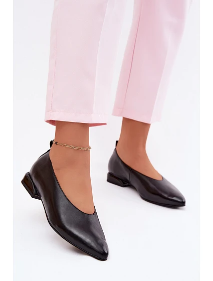 Kožené baleríny na nízkém podpatku Černé Hoshi