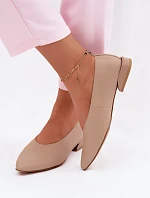 Kožené baleríny na nízkém podpatku Béžové Hoshi