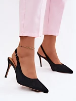 Dámské sandály na podpatku z přírodního semiše černé Kandy