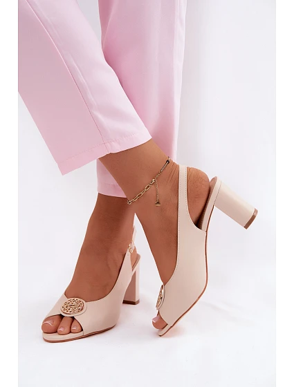 Dámské sandály na podpatku s zlatým detailem Béžové Lotus