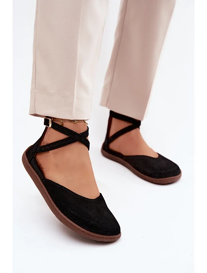 Semišové dámské baleríny Barefoot s mašličkami Zazoo 320 Černé Semišové dámské baleríny Barefoot s mašličkami Zazoo 320 Černé