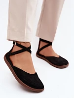 Semišové dámské baleríny Barefoot s mašličkami Zazoo 320 Černé