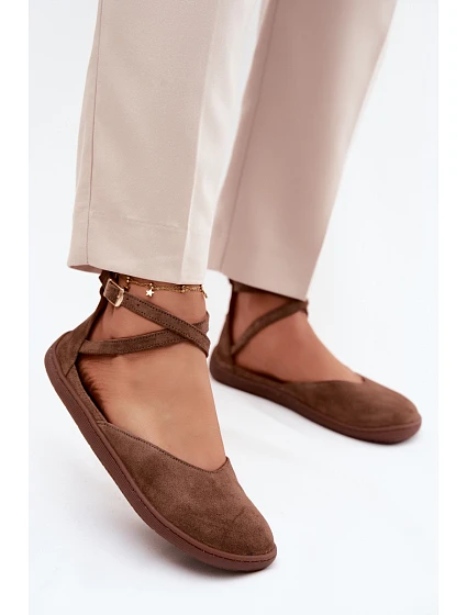 Semišové dámské baleríny Barefoot s pásky Zazoo 320 hnědé Semišové dámské baleríny Barefoot s pásky Zazoo 320 hnědé