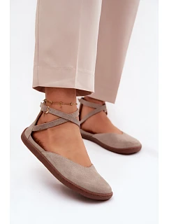 Semišové dámské baleríny Barefoot s pásky Zazoo 320 Cappuccino