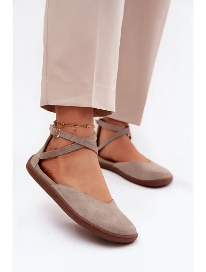 Semišové dámské baleríny Barefoot s pásky Zazoo 320 Cappuccino Semišové dámské baleríny Barefoot s pásky Zazoo 320 Cappuccino