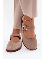 Kožené semišové baleríny Barefoot s páskem Zazoo N1319 béžové