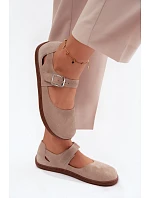 Kožené semišové baleríny Barefoot s páskem Zazoo N1319 béžové