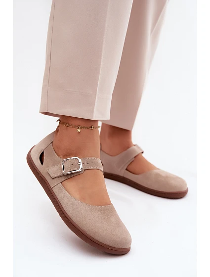 Kožené semišové baleríny Barefoot s páskem Zazoo N1319 béžové Kožené semišové baleríny Barefoot s páskem Zazoo N1319 béžové