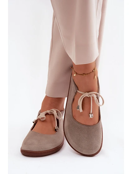 Kožené semišové baleríny Barefoot na šněrování Zazoo 021 Cappuccino Kožené semišové baleríny Barefoot na šněrování Zazoo 021 Cappuccino