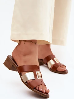 Kožené dámské sandály na podpatku Zazoo 40517 hnědé