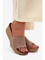 Zazoo 40311 semišové dámské pantofle na korkové platformě tmavě béžové