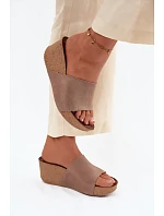 Zazoo 40311 semišové dámské pantofle na korkové platformě tmavě béžové