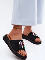 Kožené Semišové Dámské Pantofle s Ozdobou na Platformě Vinceza 66942 Černé