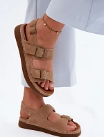 Kožené semišové dámské sandály s přezkami Vinceza 79620 hnědé