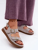 Kožené semišové dámské sandály s přezkami Vinceza 79620 šedé