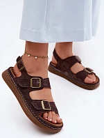 Kožené Semišové Dámské Sandály S Přezkami Vinceza 79620 Čokoládové