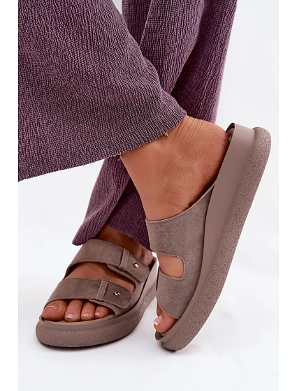 Kožené semišové dámské pantofle na platformě Vinceza 66916 Tmavě béžové Kožené semišové dámské pantofle na platformě Vinceza 66916 Tmavě béžové