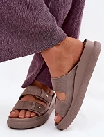 Kožené semišové dámské pantofle na platformě Vinceza 66916 Tmavě béžové