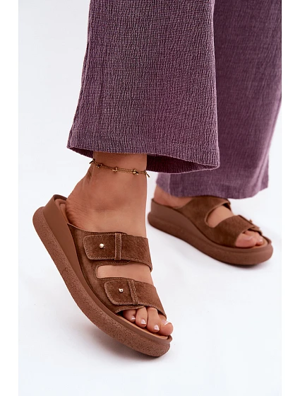 Kožené semišové dámské pantofle na platformě Vinceza 66916 camel Kožené semišové dámské pantofle na platformě Vinceza 66916 camel