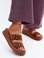 Kožené semišové dámské pantofle na platformě Vinceza 66916 camel