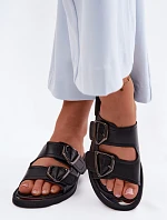 Kožené dámské pantofle s přezkami Vinceza 62304 Černé