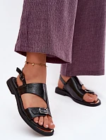 Kožené dámské sandály na nízkém podpatku Vinceza 86434 Černé