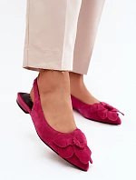 Kožené semišové sandály na plochém podpatku s ozdobným květem Vinceza 66951 Fuksie