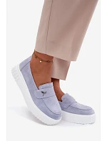 Kožené semišové dámské polobotky na platformě s nazouváním Vinceza 93218 modré