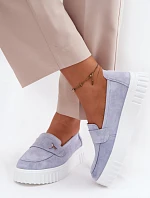 Kožené semišové dámské polobotky na platformě s nazouváním Vinceza 93218 modré