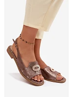 Dámské sandály Ploché s Ozdobou S.Barski KV61-6040 Hnědé