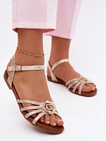 Dámské sandály Ploché S Pasky A Ozdobou S.Barski KV61-6056 Zlaté