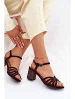 Sametové dámské sandály na podpatku D&A SR61-0102 čokoládové